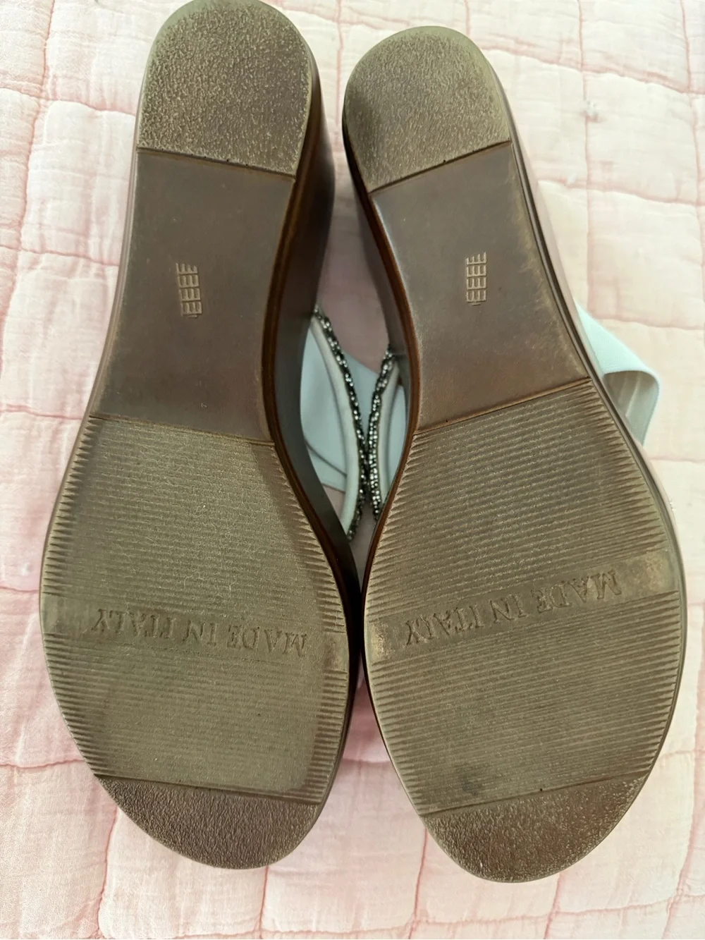 Italian Shoemakers White Wedge Sandals with Rhinestone Strap